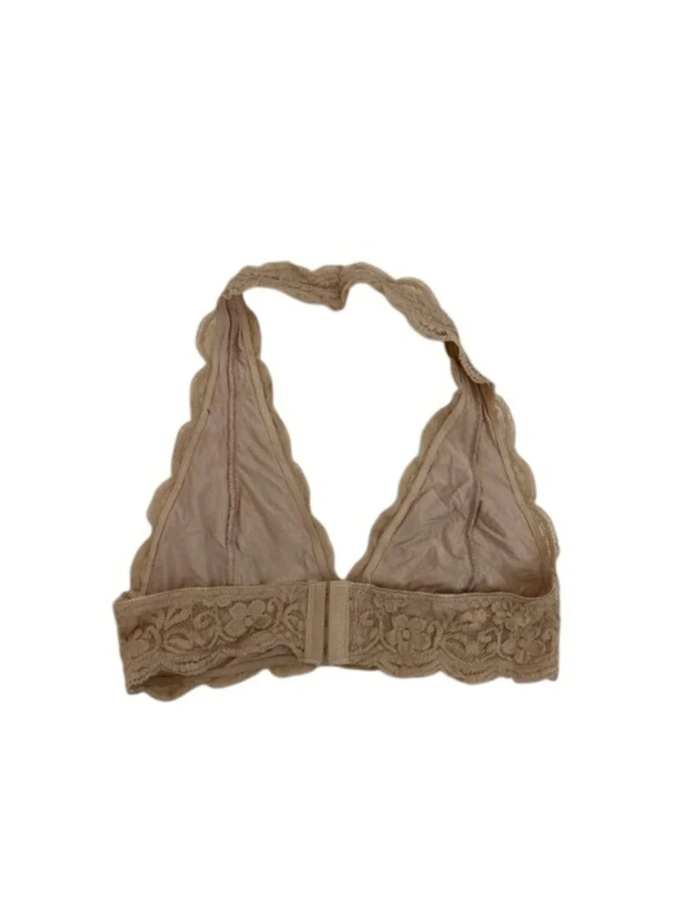 Anemone Beige Lace Halter Bralette L/XL Soft Stretchy Floral Scalloped Design